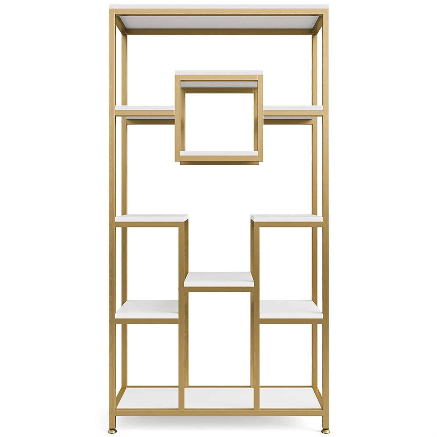 Demi Bonn 11 Tier Bookshelf, Wood and Metal Bookcase Storage Organizer, 71" Tall Display Standing Shelf Unit for Bedroom, Living Room, Gold