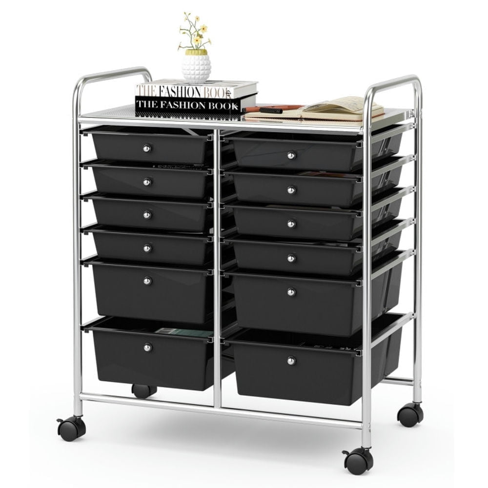 Demi Bonn 12 Drawers Rolling Cart Storage Scrapbook Paper Organizer Bins with 4 Universal Casters, Black