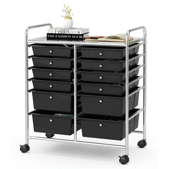 Demi Bonn 12 Drawers Rolling Cart Storage Scrapbook Paper Organizer Bins with 4 Universal Casters, Black