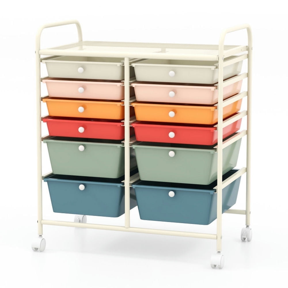 Demi Bonn 12 Drawers Rolling Cart Storage Scrapbook Paper Organizer Bins with 4 Universal Casters, Deep Multicolor