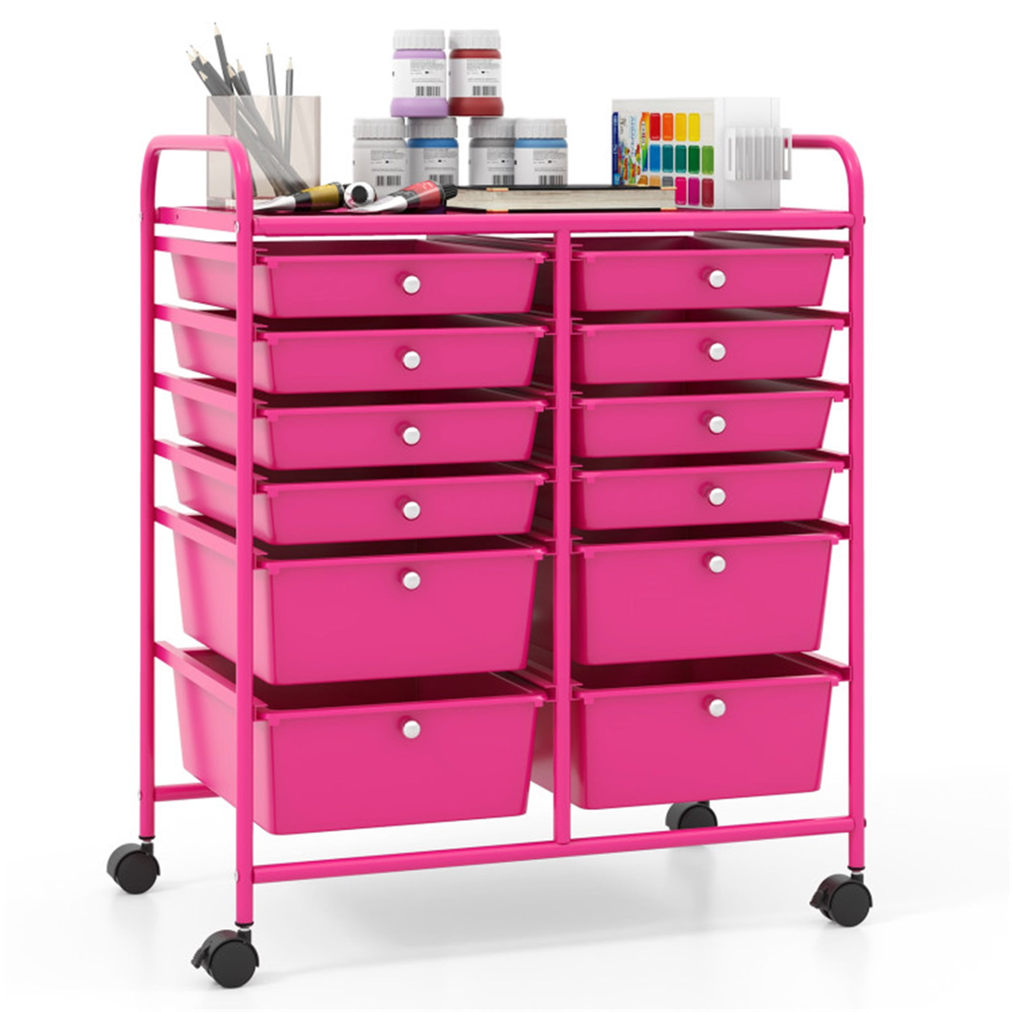Finihen 12 Drawers Rolling Cart Storage Scrapbook Paper Organizer Bins with 4 Universal Casters, Rose Red Finihen 12 Drawers Rolling Cart Storage Scrapbook Paper Organizer Bins with 4 Universal Casters, Rose Red