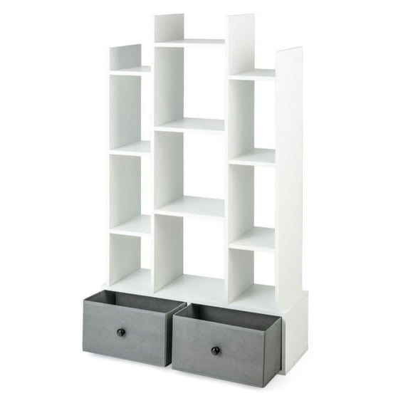 Demi Bonn 12-Tier Open-Back Bookshelf with Drawer, Space-Saving Storage Rack Bookcase, White