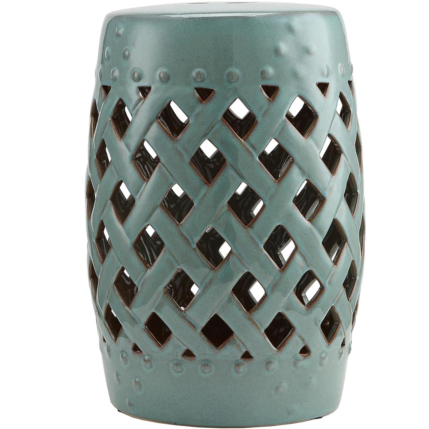 Demi Bonn 13" x 18" Ceramic Garden Stool with Woven Lattice Design & Glazed Strong Materials Decorative End Table for Backyard, Lawn, Balcony, Porch, Bronze