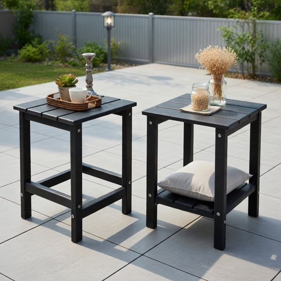 Demi Bonn 14" Square Weather-Resistant Adirondack Outdoor Side Table Set of 2, Small Outside End Table for Garden Yard Patio,door or Outdoor Use, Black