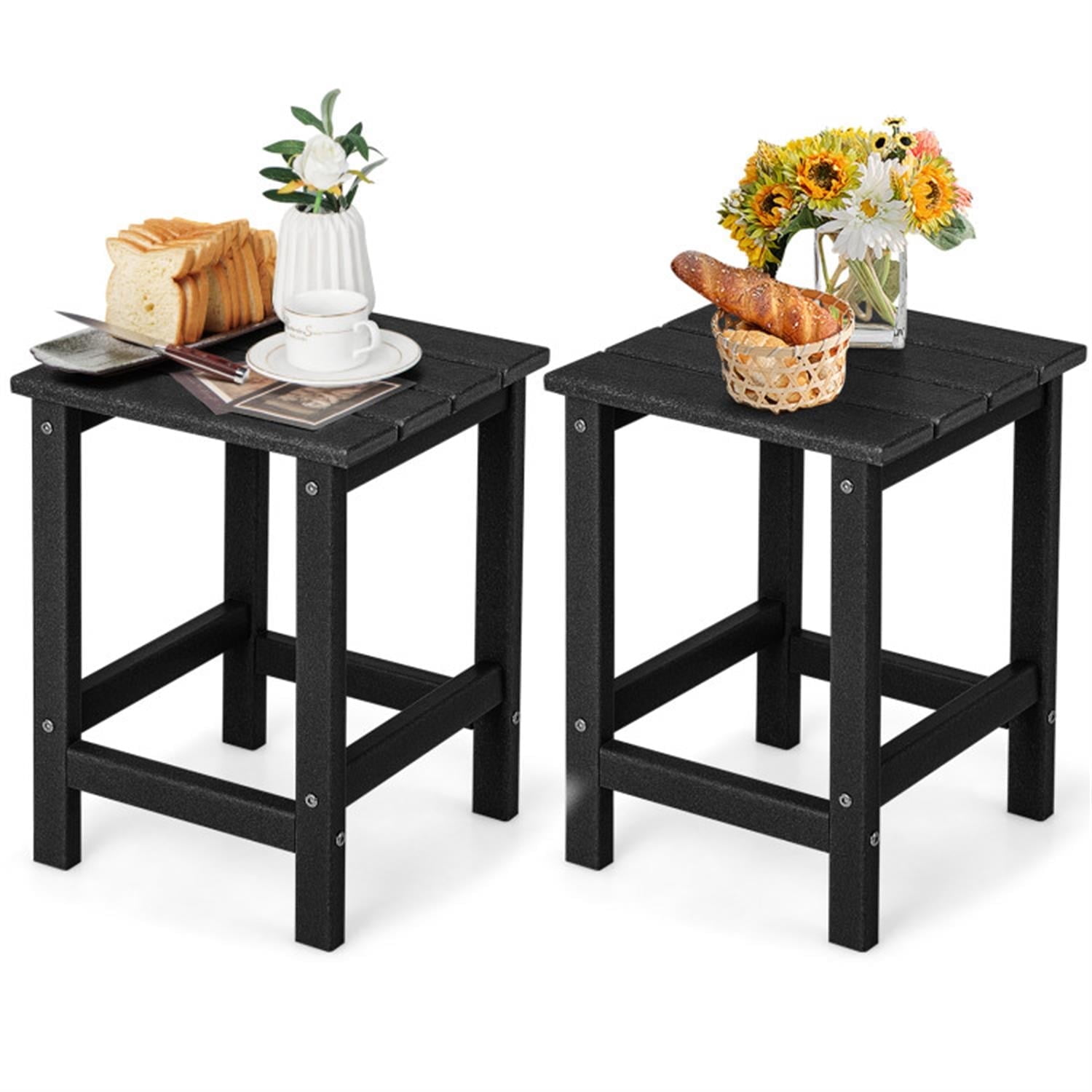 Demi Bonn 14" Square Weather-Resistant Adirondack Outdoor Side Table Set of 2, Small Outside End Table for Garden Yard Patio,door or Outdoor Use, Black