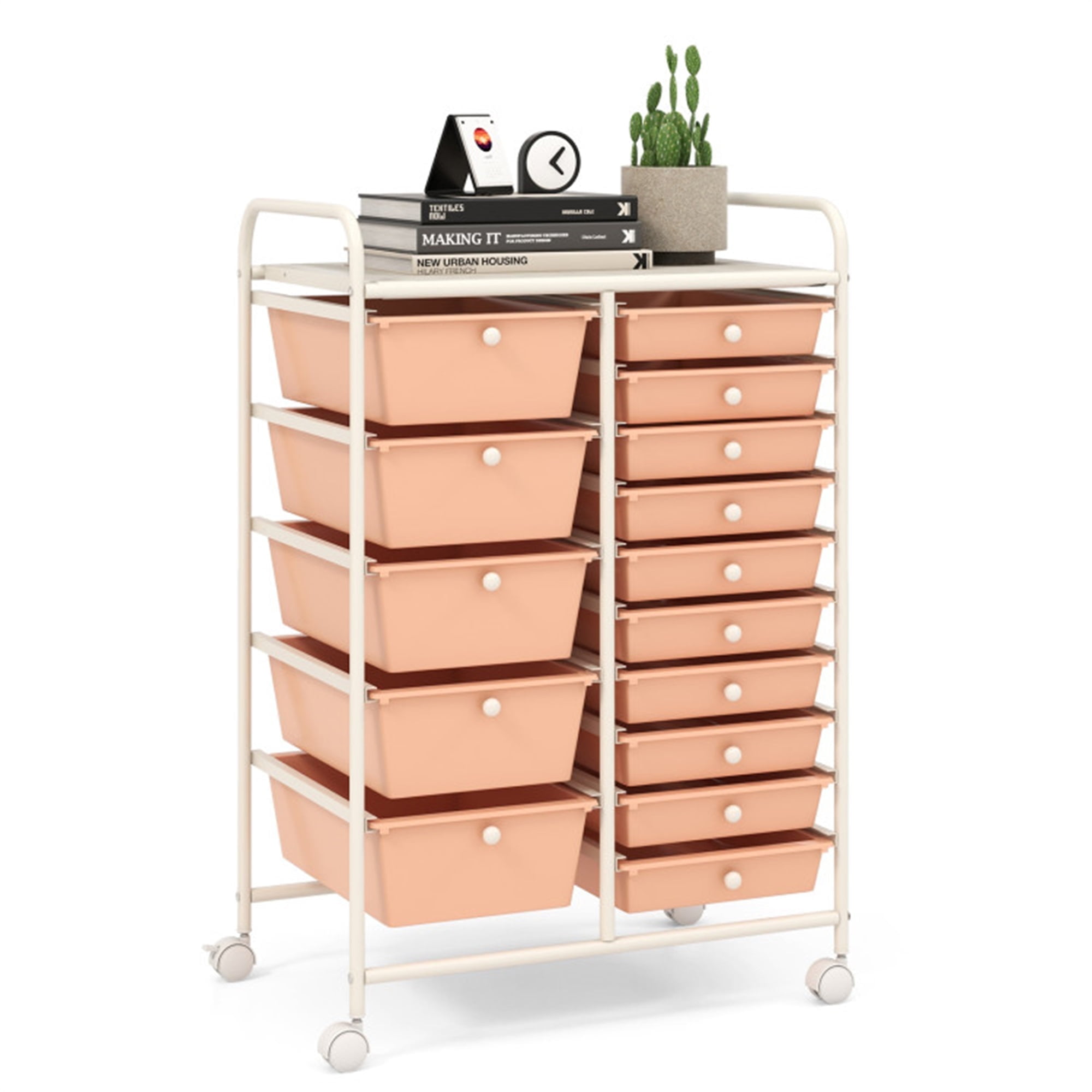 Demi Bonn 15-Drawer Utility Rolling Organizer Cart Multi-Use Storage with 4 Universal Casters, Beige