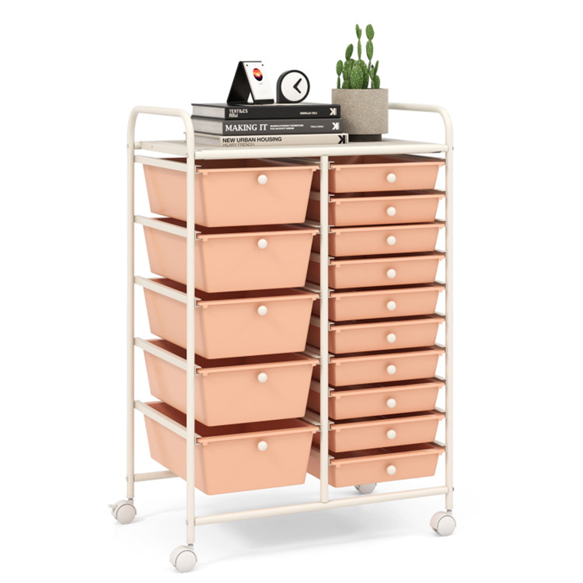 Finihen 15-Drawer Utility Rolling Organizer Cart Multi-Use Storage with 4 Universal Casters, Beige Finihen 15-Drawer Utility Rolling Organizer Cart Multi-Use Storage with 4 Universal Casters, Beige