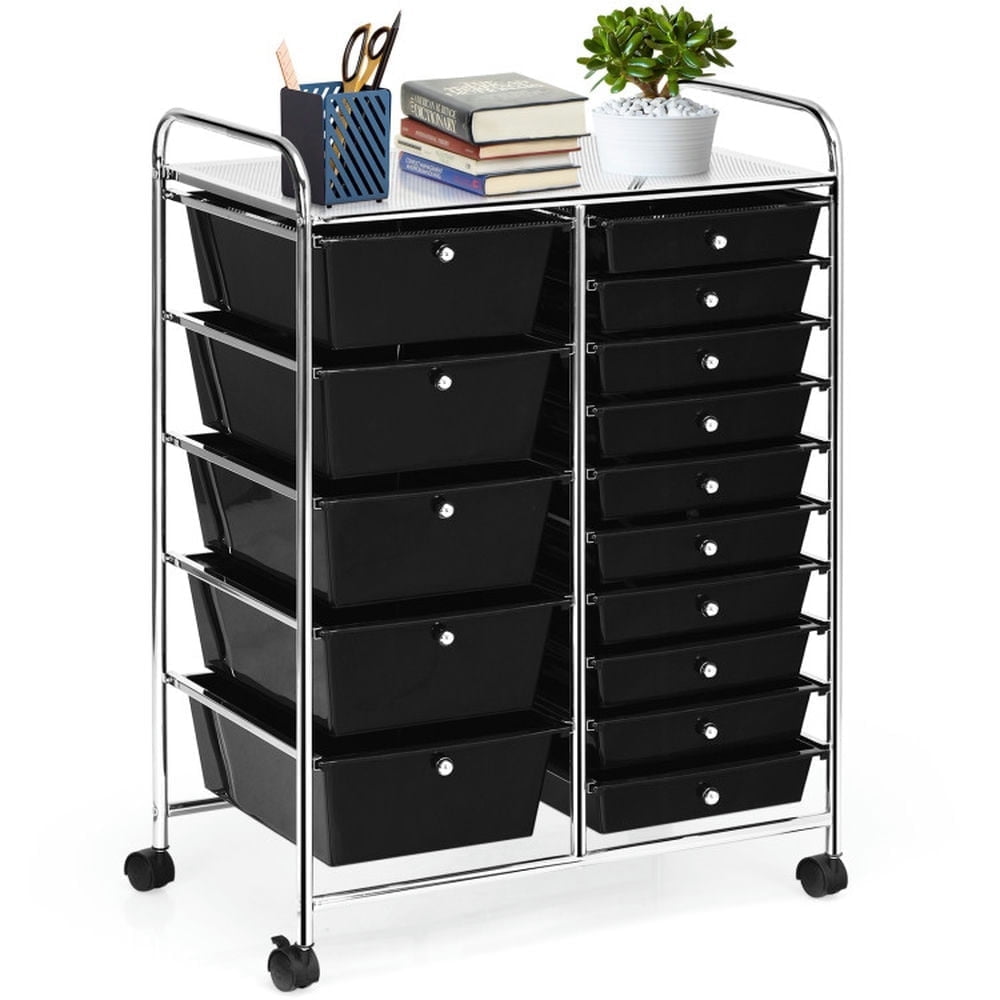 Demi Bonn 15-Drawer Utility Rolling Organizer Cart Multi-Use Storage with 4 Universal Casters, Black