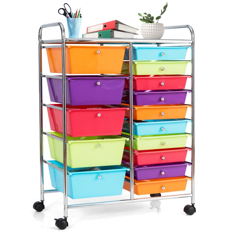 Finihen 15-Drawer Utility Rolling Organizer Cart Multi-Use Storage with 4 Universal Casters, Multicolor