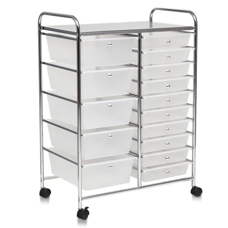 Demi Bonn 15-Drawer Utility Rolling Organizer Cart Multi-Use Storage with 4 Universal Casters, Transparent