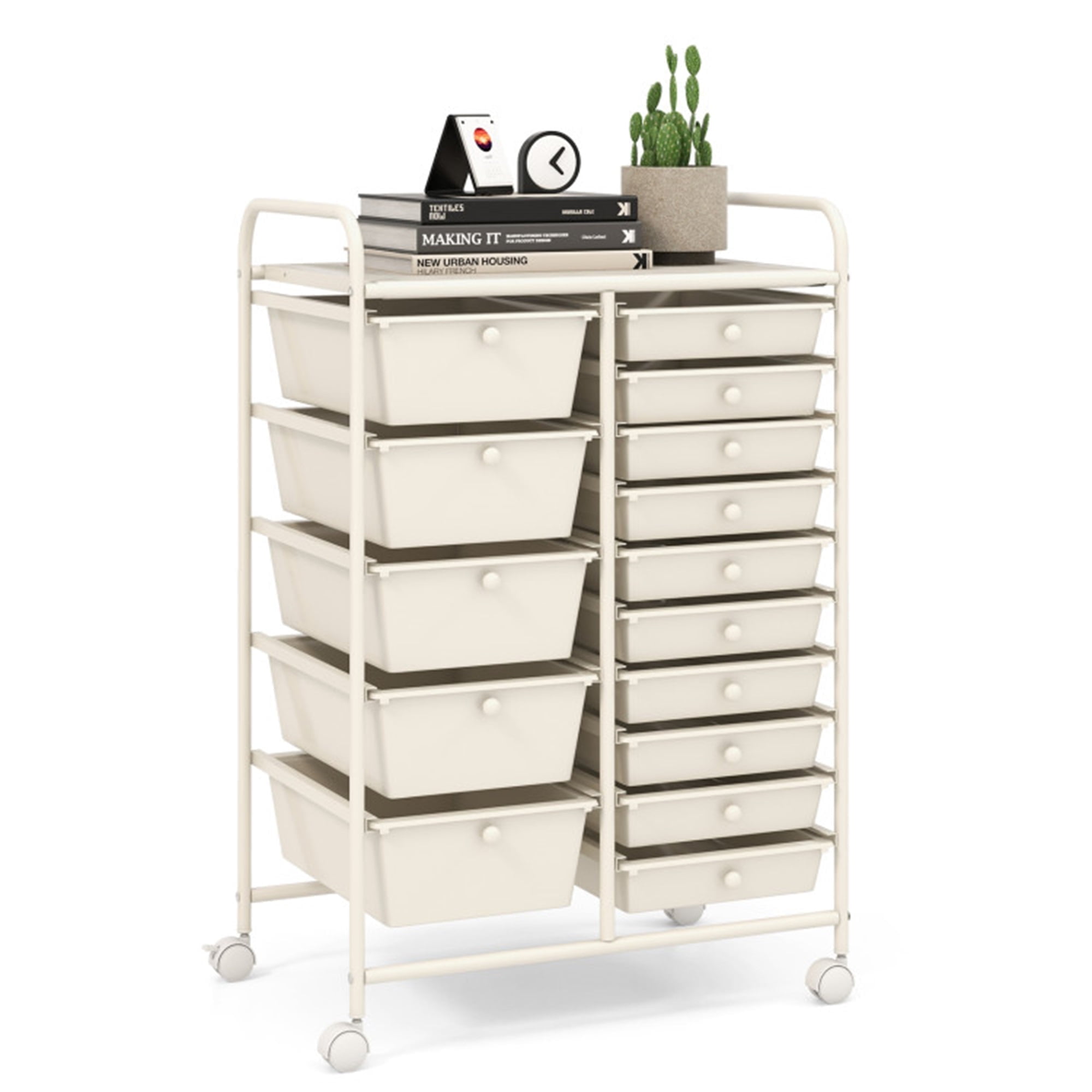 Demi Bonn 15-Drawer Utility Rolling Organizer Cart Multi-Use Storage with 4 Universal Casters, White