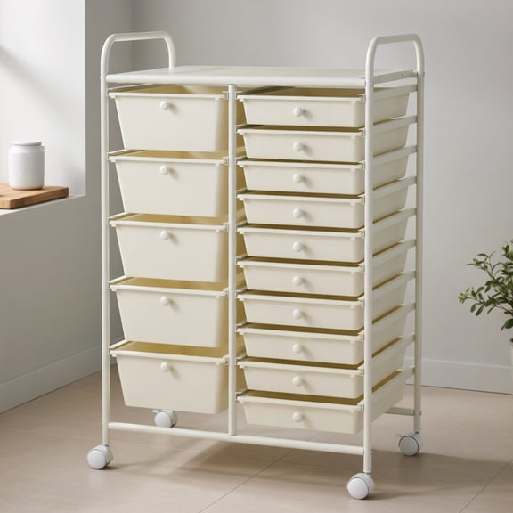 Demi Bonn 15-Drawer Utility Rolling Organizer Cart Multi-Use Storage with 4 Universal Casters, White