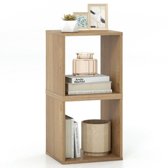 Demi Bonn 2-Tier Cubes Stackable Bookcase for Living Room and Study, Freestanding Display Shelf Bookshelf, Beige