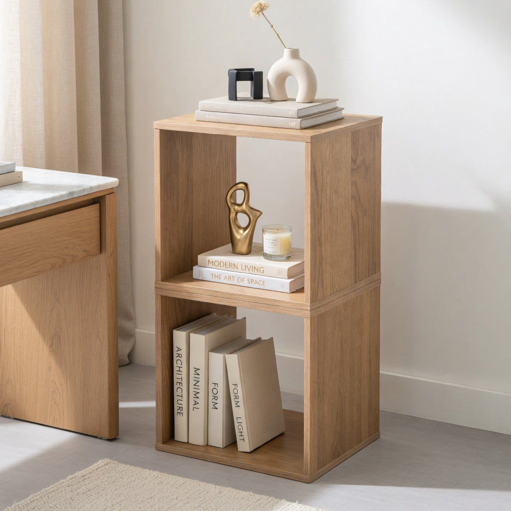 Demi Bonn 2-Tier Cubes Stackable Bookcase for Living Room and Study, Freestanding Display Shelf Bookshelf, Beige