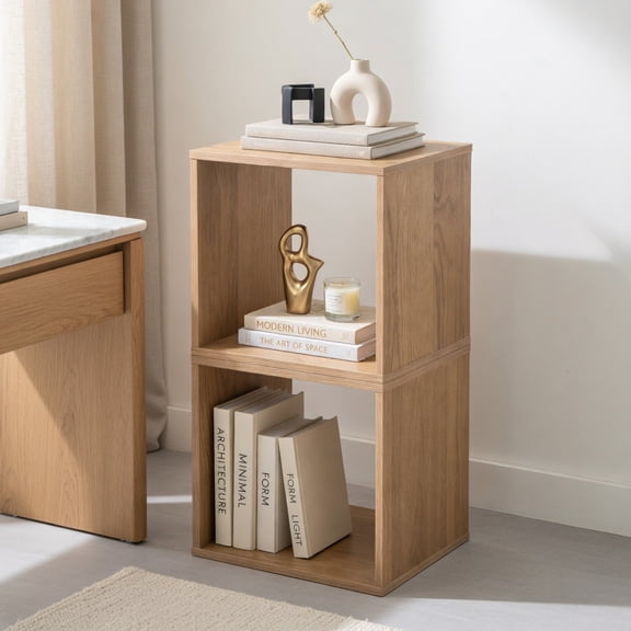 Demi Bonn 2-Tier Cubes Stackable Bookcase for Living Room and Study, Freestanding Display Shelf Bookshelf, Beige