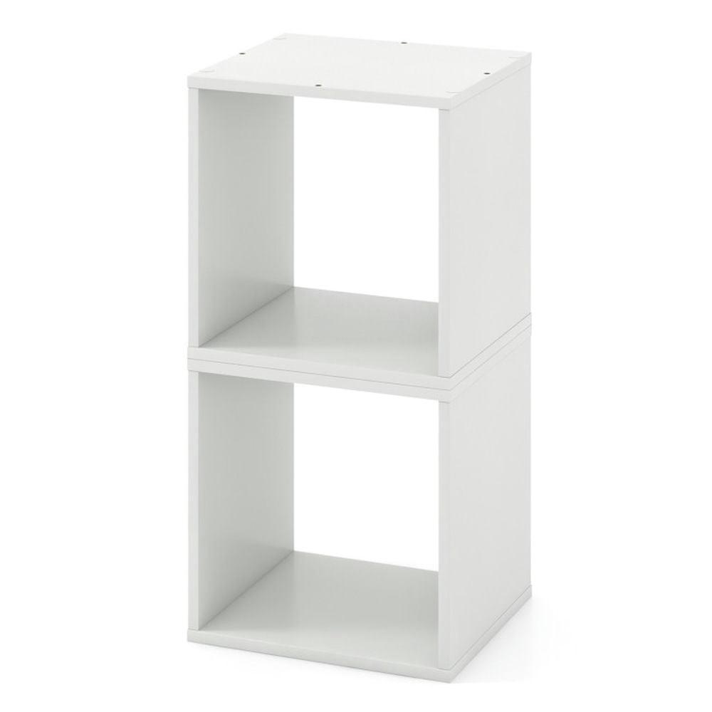 Finihen 2 Cubes Stackable Bookcase for Living Room and Study, Freestanding Display Shelf Bookshelf, White