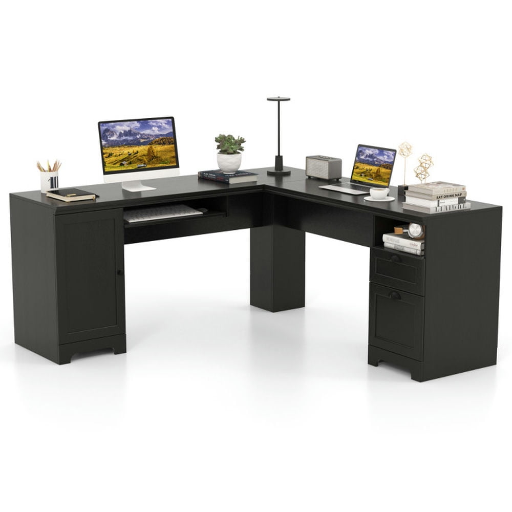 Finihen 2-Drawer Home Office Desk with Steel Frame, Small Home Computer Desk Study Writing Table, Black Finihen 2-Drawer Home Office Desk with Steel Frame, Small Home Computer Desk Study Writing Table, Black
