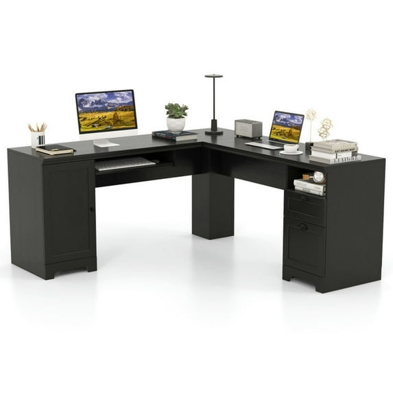 Demi Bonn 2-Drawer Home Office Desk with Steel Frame, Small Home Computer Desk Study Writing Table, Black