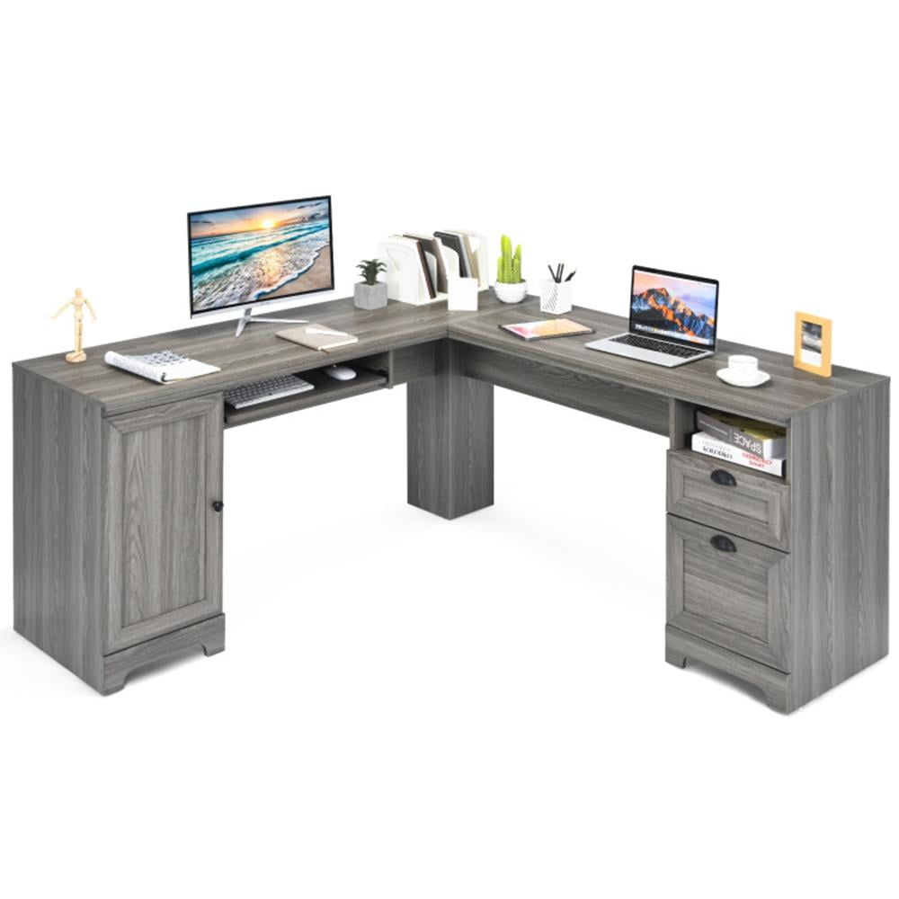 Finihen 2-Drawer Home Office Desk with Steel Frame, Small Home Computer Desk Study Writing Table, Gray Finihen 2-Drawer Home Office Desk with Steel Frame, Small Home Computer Desk Study Writing Table, Gray