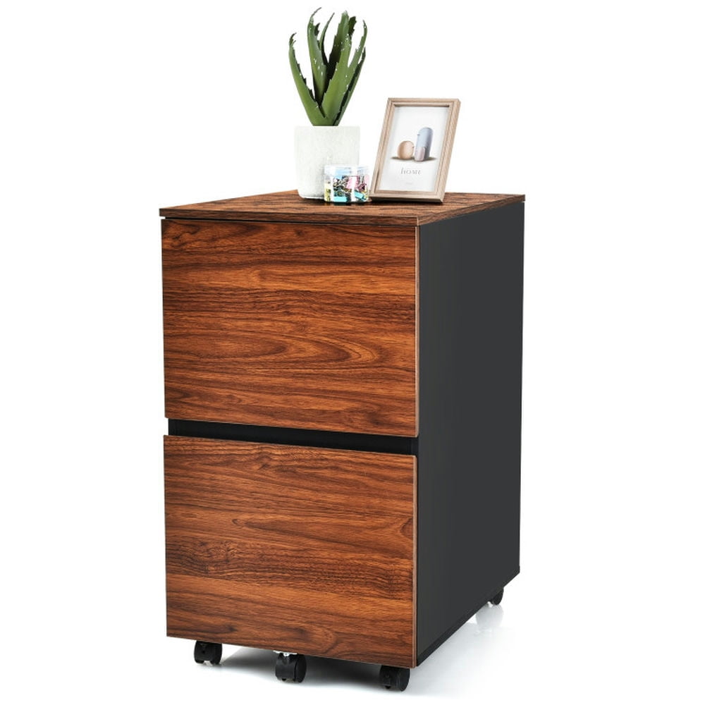 Finihen 2 Drawer Rolling Filing Cabinet with 2 Locking Wheels, Wood Storage Cabinet, Brown Finihen 2 Drawer Rolling Filing Cabinet with 2 Locking Wheels, Wood Storage Cabinet, Brown