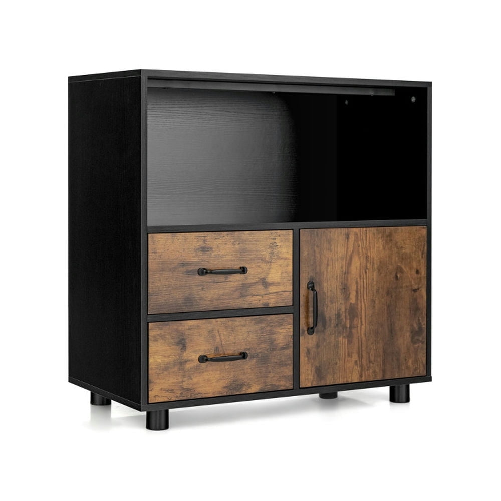 Demi Bonn 2-Drawer Wood File Cabinet, Kitchen Storage Buffet Sideboard with Door, Black