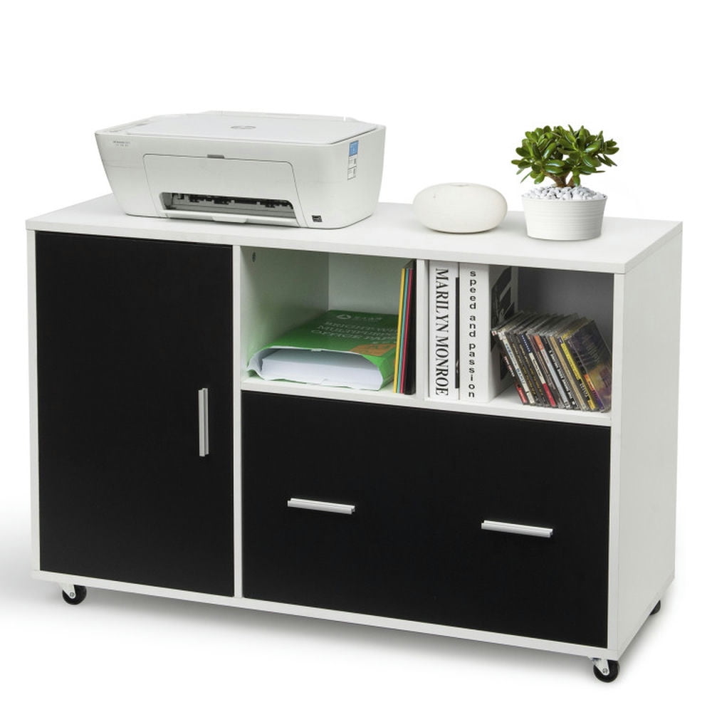 Finihen 2 Drawers Lateral Mobile File Cabinet with 4 Universal Casters and Open Shelves, Wood Storage Cabinet, White Finihen 2 Drawers Lateral Mobile File Cabinet with 4 Universal Casters and Open Shelves, Wood Storage Cabinet, White