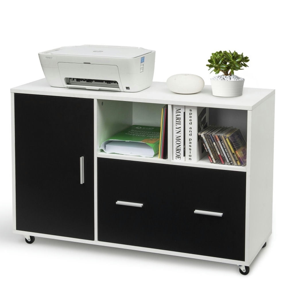 Demi Bonn 2 Drawers Lateral Mobile File Cabinet with 4 Universal Casters and Open Shelves, Wood Storage Cabinet, White