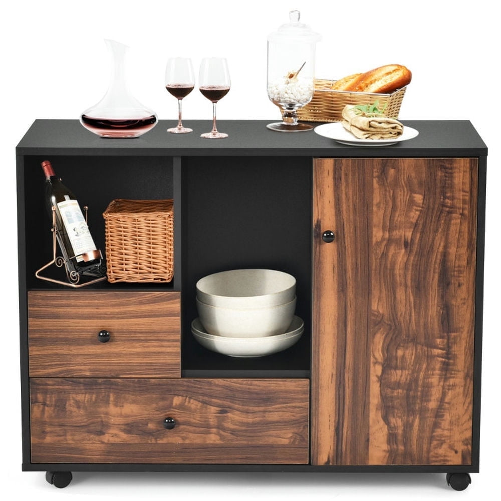 Demi Bonn 2 Drawers Mobile Filing Cabinet with 4 Wheels and Open Shelves for Home and Office, Black