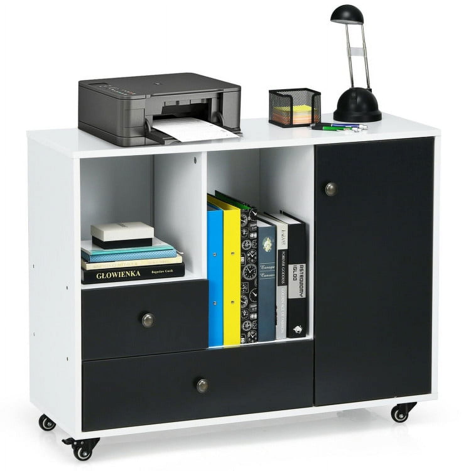 Finihen 2 Drawers Mobile Filing Cabinet with 4 Wheels and Open Shelves for Home and Office, White Finihen 2 Drawers Mobile Filing Cabinet with 4 Wheels and Open Shelves for Home and Office, White