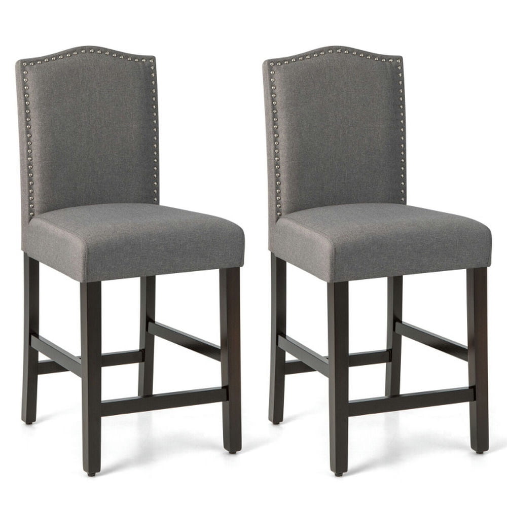 Finihen 2 Pcs Fabric Nail Head Counter Height Bar Stools Set, Modern Dining Side Chairs with Backrests, Gray Finihen 2 Pcs Fabric Nail Head Counter Height Bar Stools Set, Modern Dining Side Chairs with Backrests, Gray