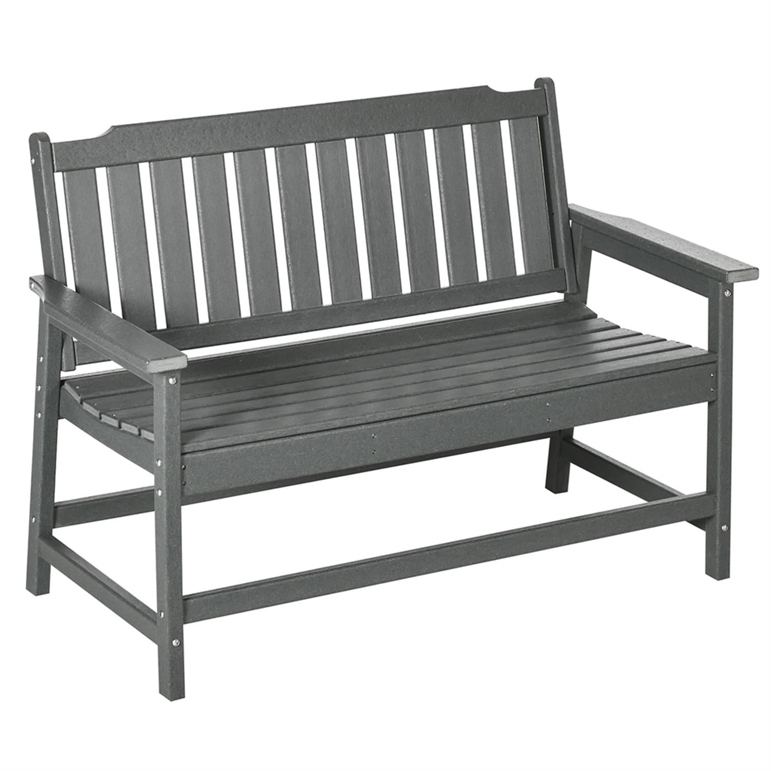 Demi Bonn 2-Person Patio Garden Bench Weather HDPE Porch Bench, Outdoor Benches Furniture with Slatted Back & Armrests for Backyard, Park, Lawn, Yard, Gray