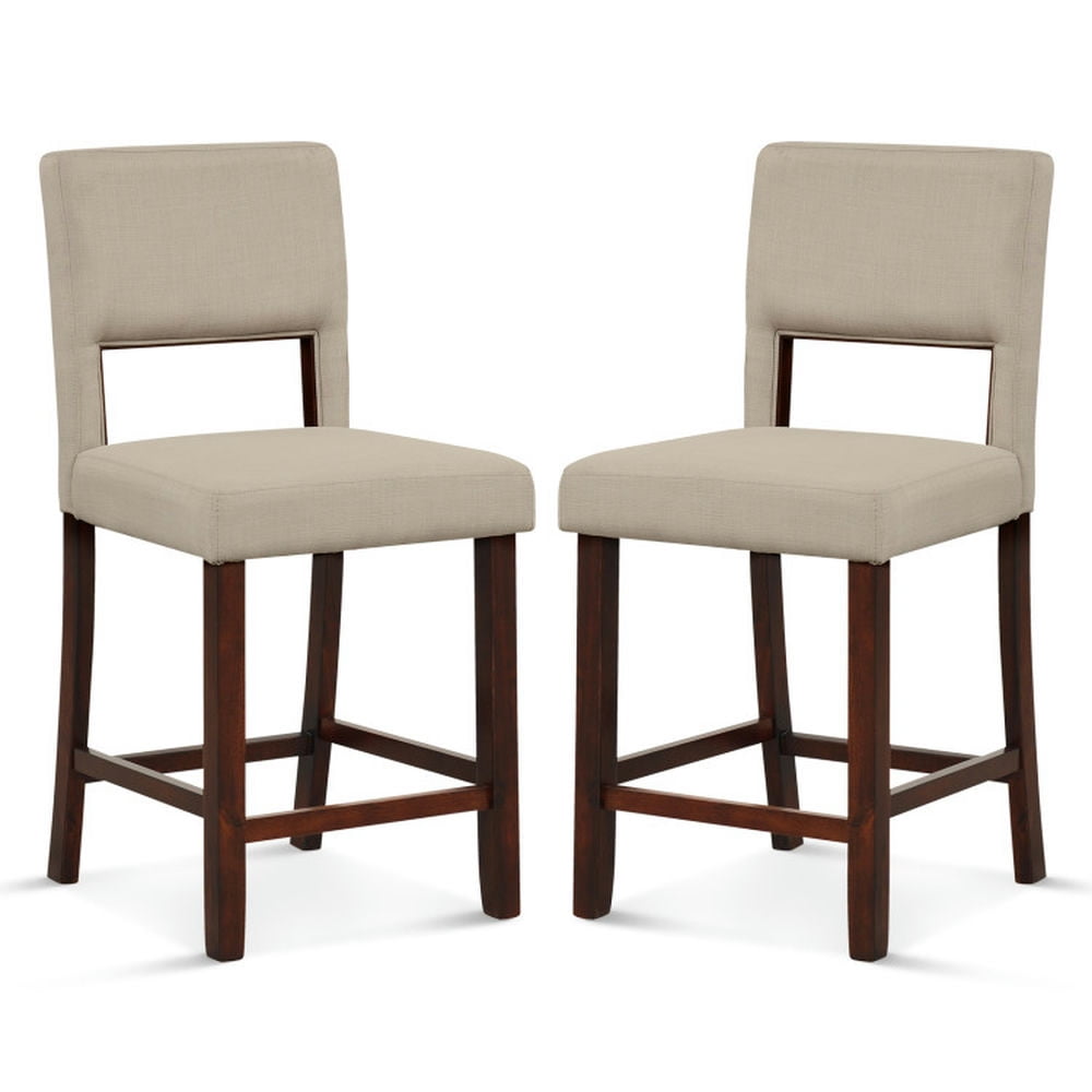Finihen 2 Piece Bar Stools Set with Hollowed Back and Rubber Wood Legs, Modern Kitchen Dining Chair, Beige Finihen 2 Piece Bar Stools Set with Hollowed Back and Rubber Wood Legs, Modern Kitchen Dining Chair, Beige