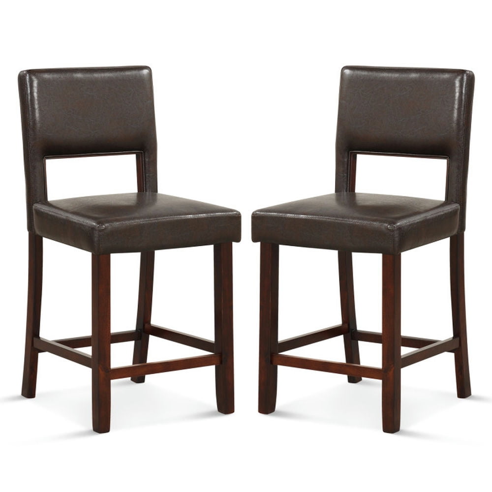 Finihen 2 Piece Bar Stools Set with Hollowed Back and Rubber Wood Legs, Modern Kitchen Dining Chair, Brown Finihen 2 Piece Bar Stools Set with Hollowed Back and Rubber Wood Legs, Modern Kitchen Dining Chair, Brown