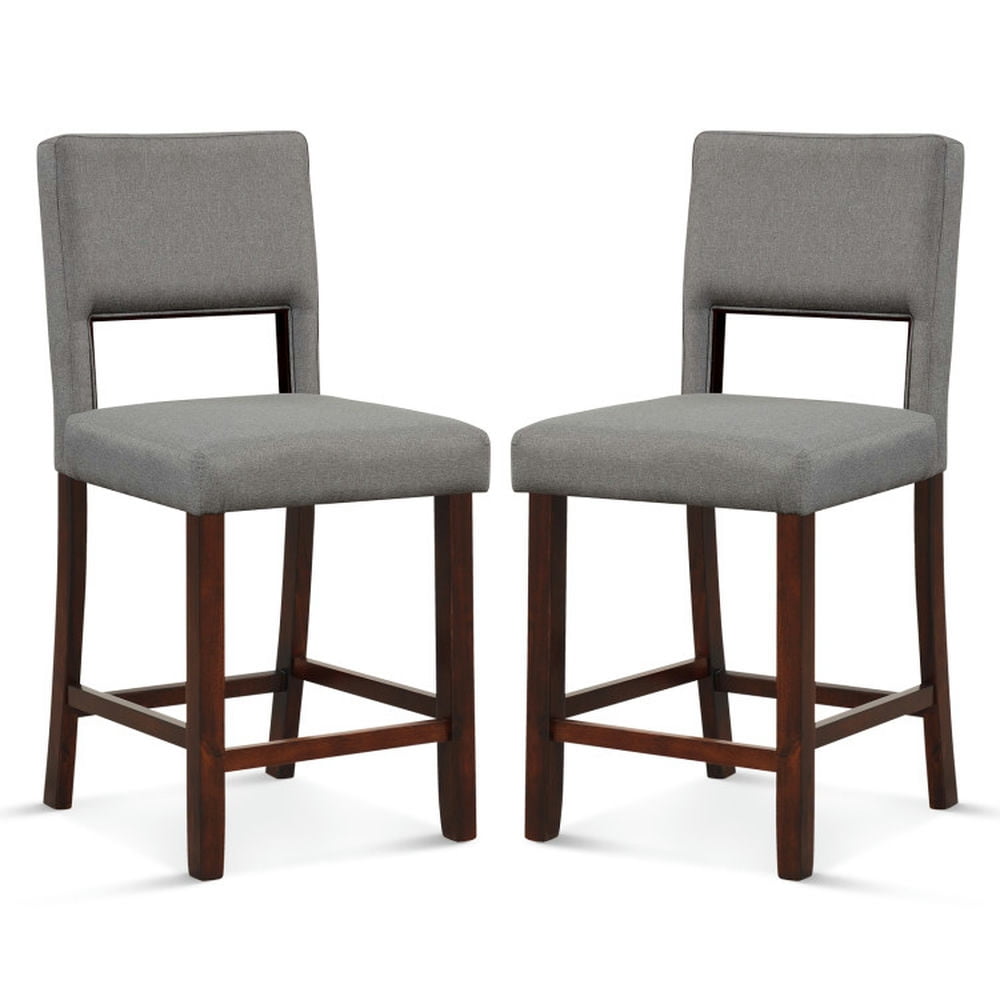 Finihen 2 Piece Bar Stools Set with Hollowed Back and Rubber Wood Legs, Modern Kitchen Dining Chair, Gray Finihen 2 Piece Bar Stools Set with Hollowed Back and Rubber Wood Legs, Modern Kitchen Dining Chair, Gray