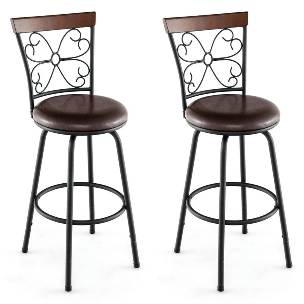 Finihen 2 Pieces 24"-30" Adjustable PU Cushioned Swivel Barstools, Modern Dining Chair with Backrests, Brown Finihen 2 Pieces 24"-30" Adjustable PU Cushioned Swivel Barstools, Modern Dining Chair with Backrests, Brown