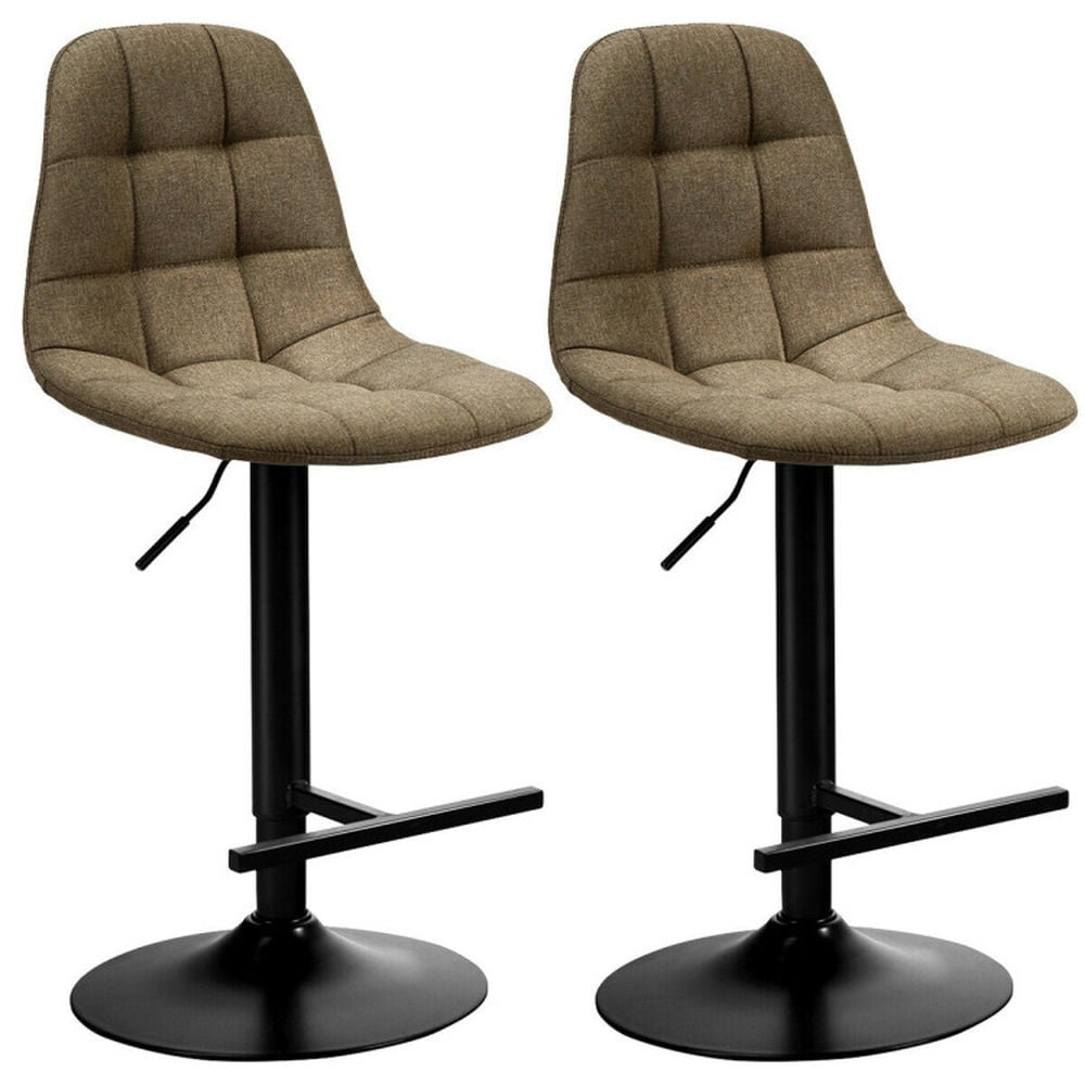 Finihen 2 Pieces Adjustable Bar Stools Swivel Counter Height Linen Dining Chairs, Brown Finihen 2 Pieces Adjustable Bar Stools Swivel Counter Height Linen Dining Chairs, Brown
