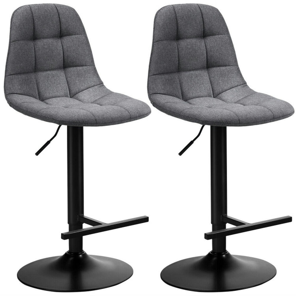 Finihen 2 Pieces Adjustable Bar Stools Swivel Counter Height Linen Dining Chairs, Gray Finihen 2 Pieces Adjustable Bar Stools Swivel Counter Height Linen Dining Chairs, Gray