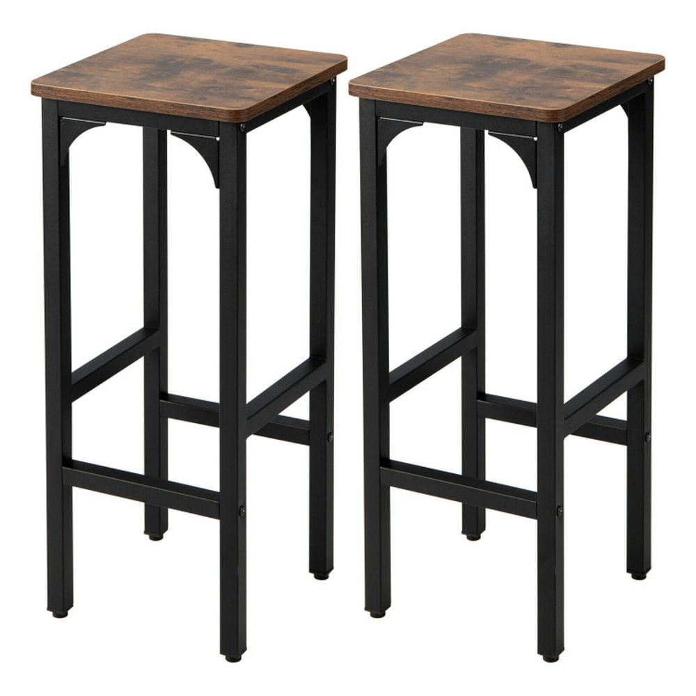 Finihen 2 Pieces Bar Stools Set with Footrest and Adjustable Pads, 28" Modern Dining Chair, Brown