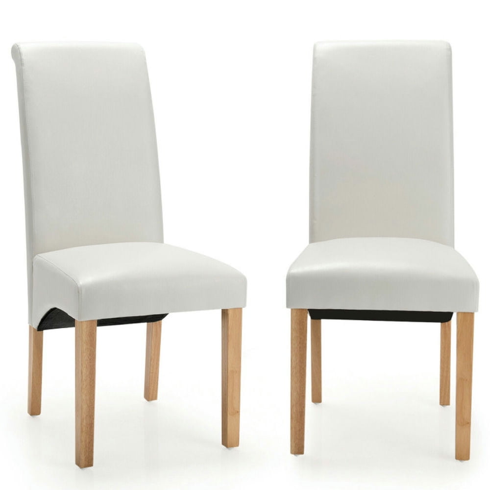 Finihen 2 Pieces Dining Chairs Set with Rubber Wood Legs and Backrest, Beige