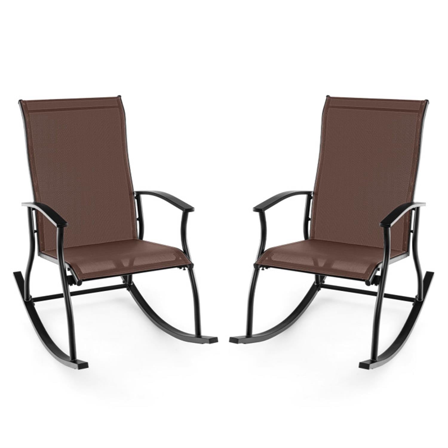 Demi Bonn 2 Pieces Outdoor Rocking Chairs with Breathable Backrest, Patio Accent Furniture Lounge Chairs for Yard, Garden, Brown
