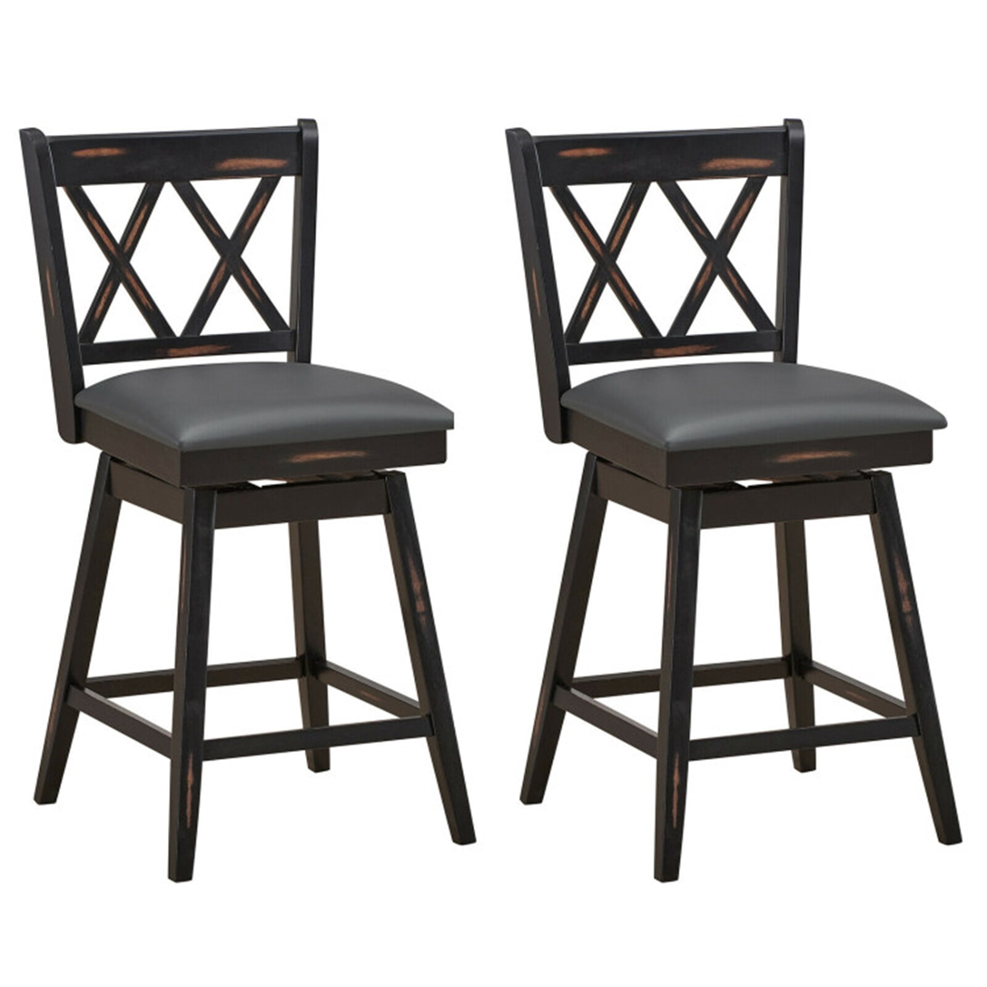 Finihen 2 Pieces Swivel Counter Height Barstool Set with Rubber Wood Legs, 25" Modern Dining Chair with Backrests, Black Finihen 2 Pieces Swivel Counter Height Barstool Set with Rubber Wood Legs, 25" Modern Dining Chair with Backrests, Black