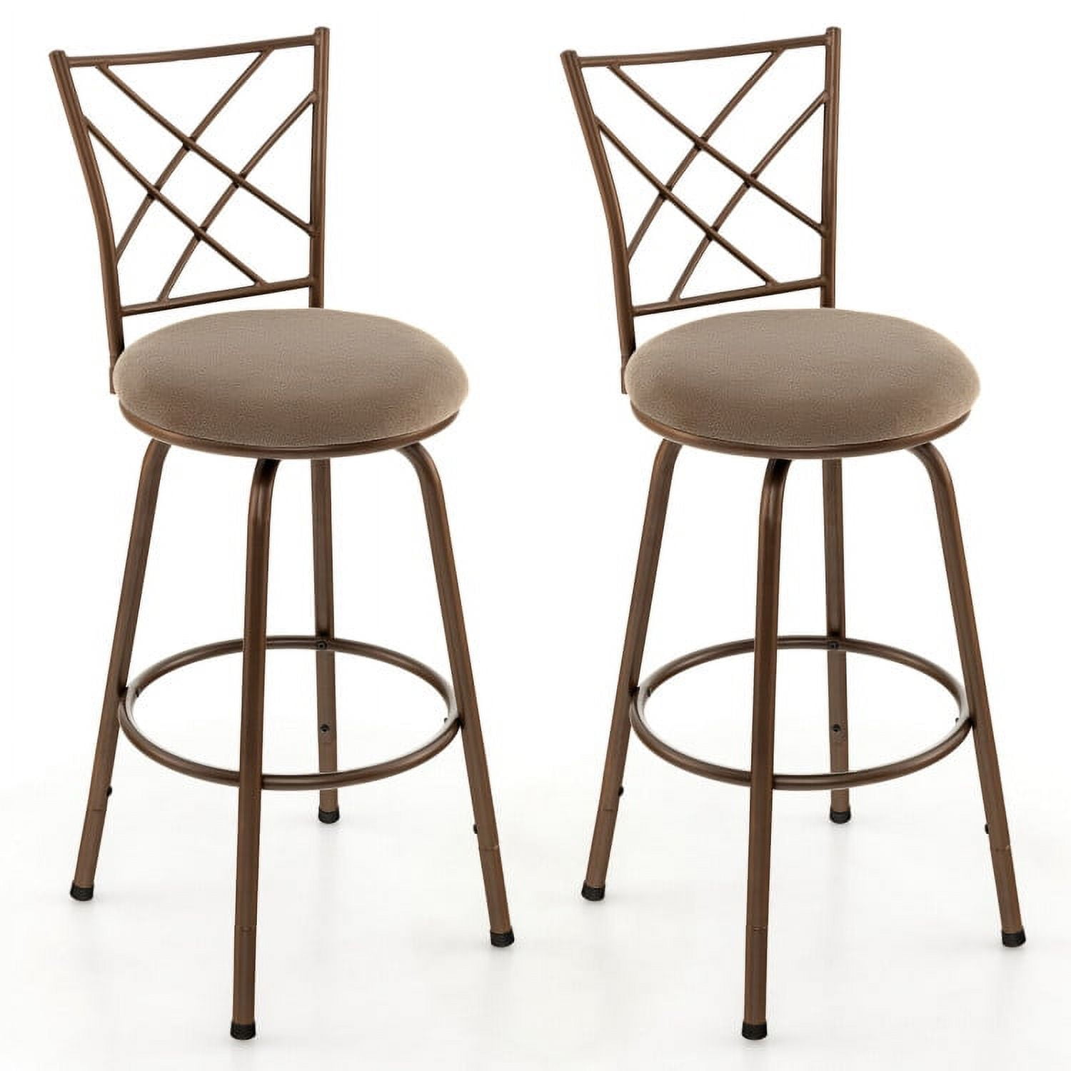 Finihen 2 Pieces Swivel Pluch Fabrice Cushioned Bar Stool Set, Modern Dining Chair with Backrests, Brown Finihen 2 Pieces Swivel Pluch Fabrice Cushioned Bar Stool Set, Modern Dining Chair with Backrests, Brown