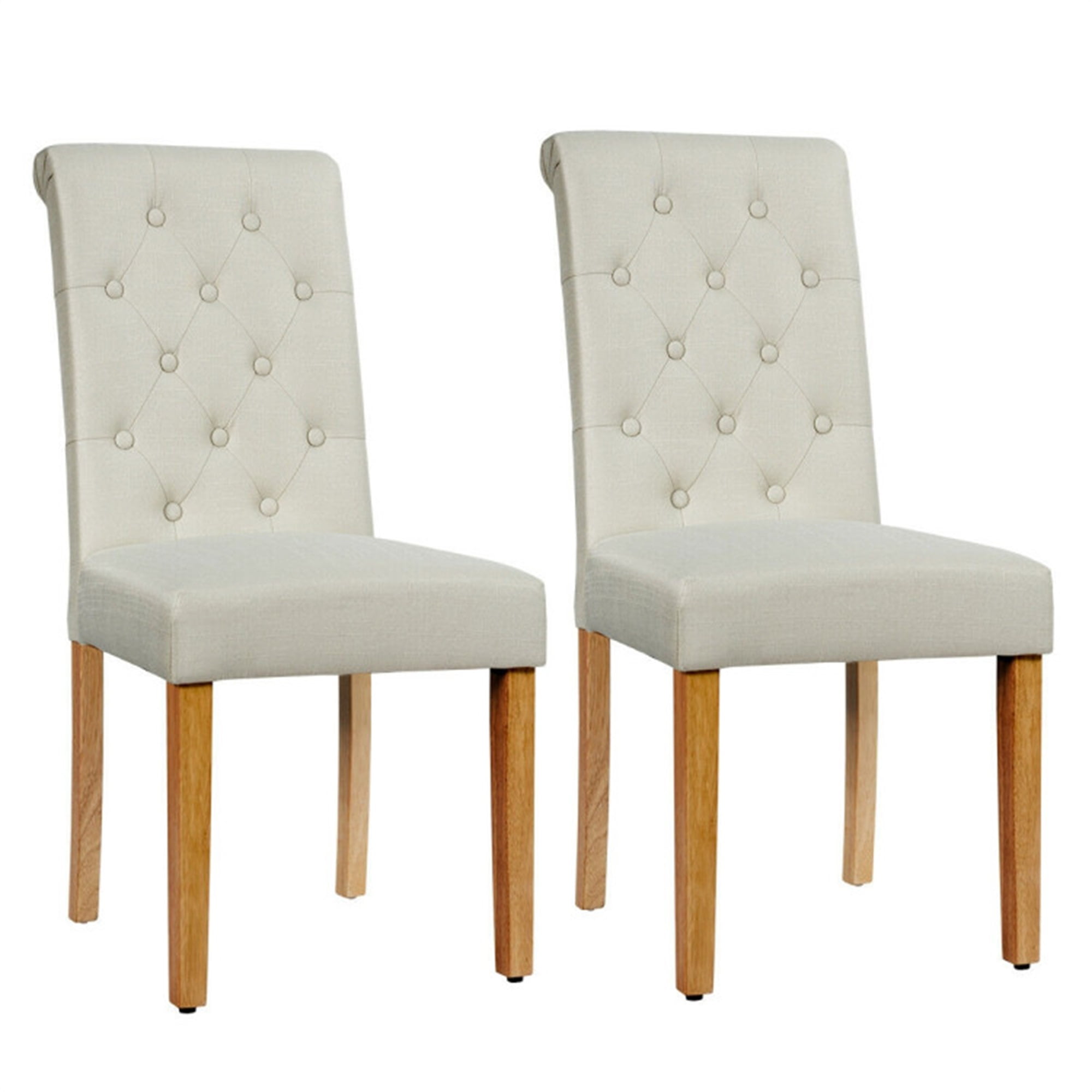 Finihen 2 Pieces Tufted Dining Chair Set with Adjustable Anti-Slip Foot Pads, Beige