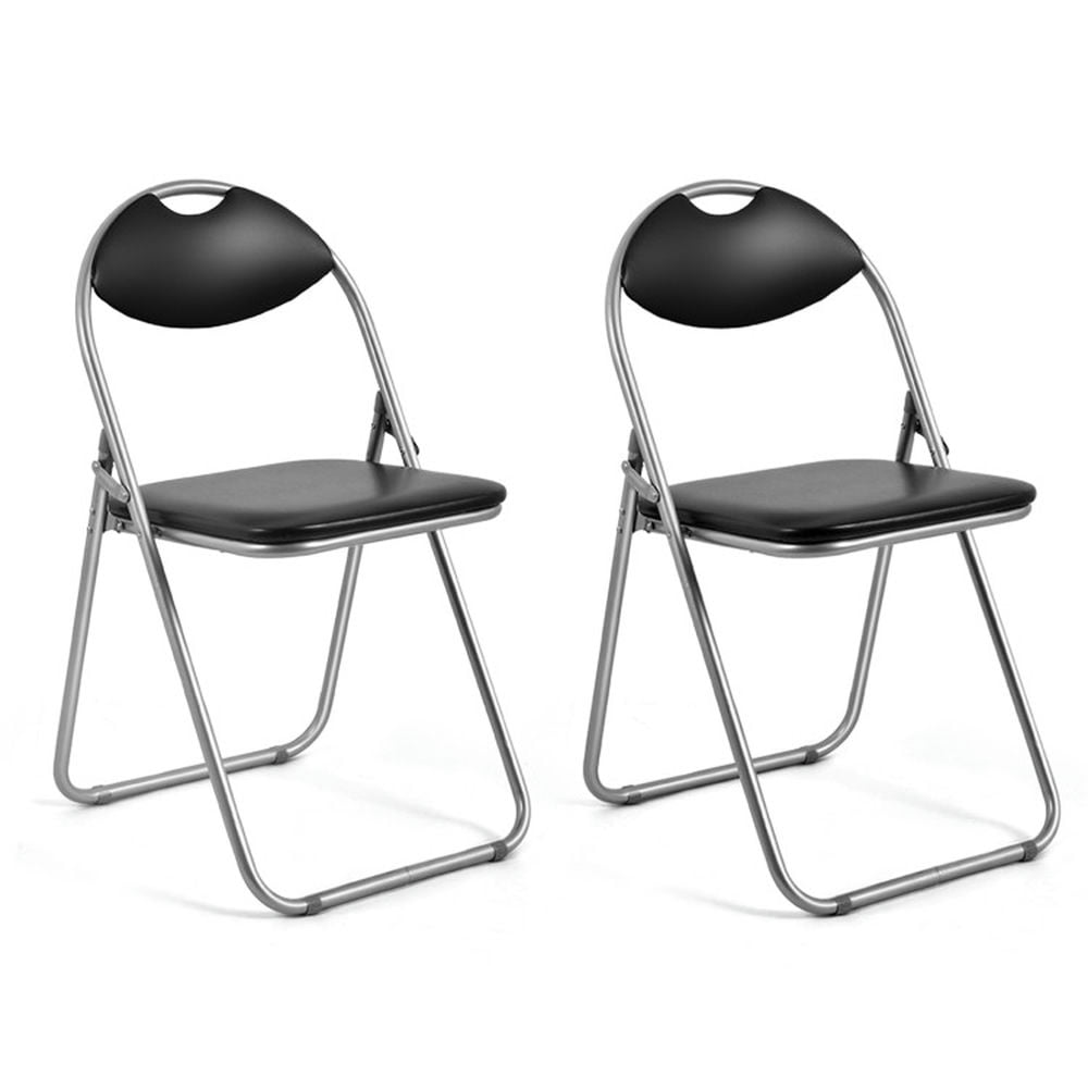 Finihen 2 Pieces U-Shape Folding Chairs with Hollow Handle, Portable Padded Office Kitchen Dining Chairs, Black Finihen 2 Pieces U-Shape Folding Chairs with Hollow Handle, Portable Padded Office Kitchen Dining Chairs, Black