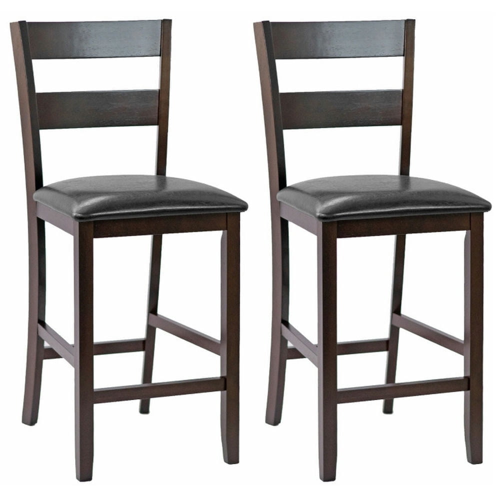 Demi Bonn 2-Pieces Upholstered Bar Stools Counter Height Chairs with PU Leather Cover, Modern Dining Chair with Backrests, Brown