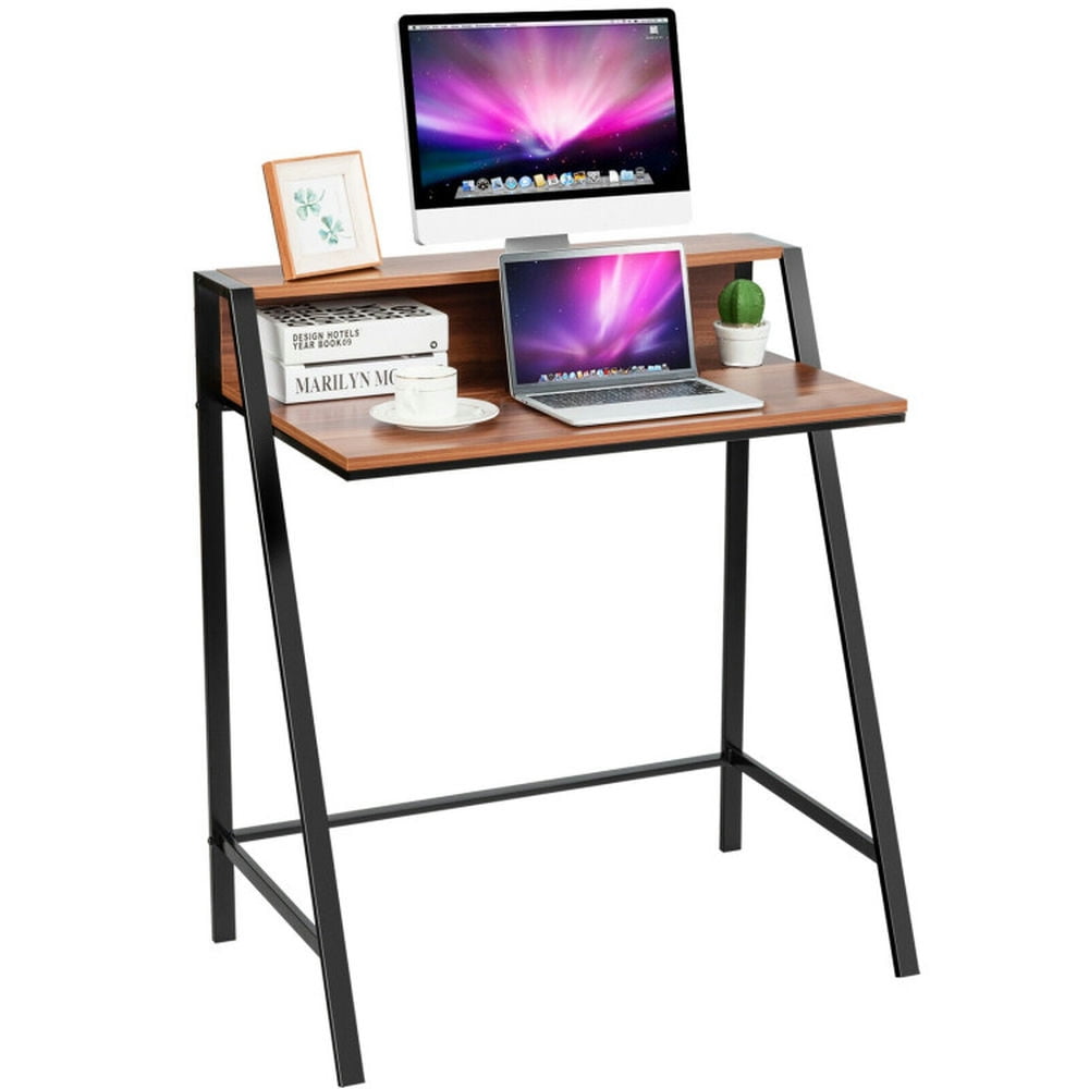 Finihen 2 Tier Computer Desk PC Laptop Table Study Writing Home Office Workstation New, Brown Finihen 2 Tier Computer Desk PC Laptop Table Study Writing Home Office Workstation New, Brown