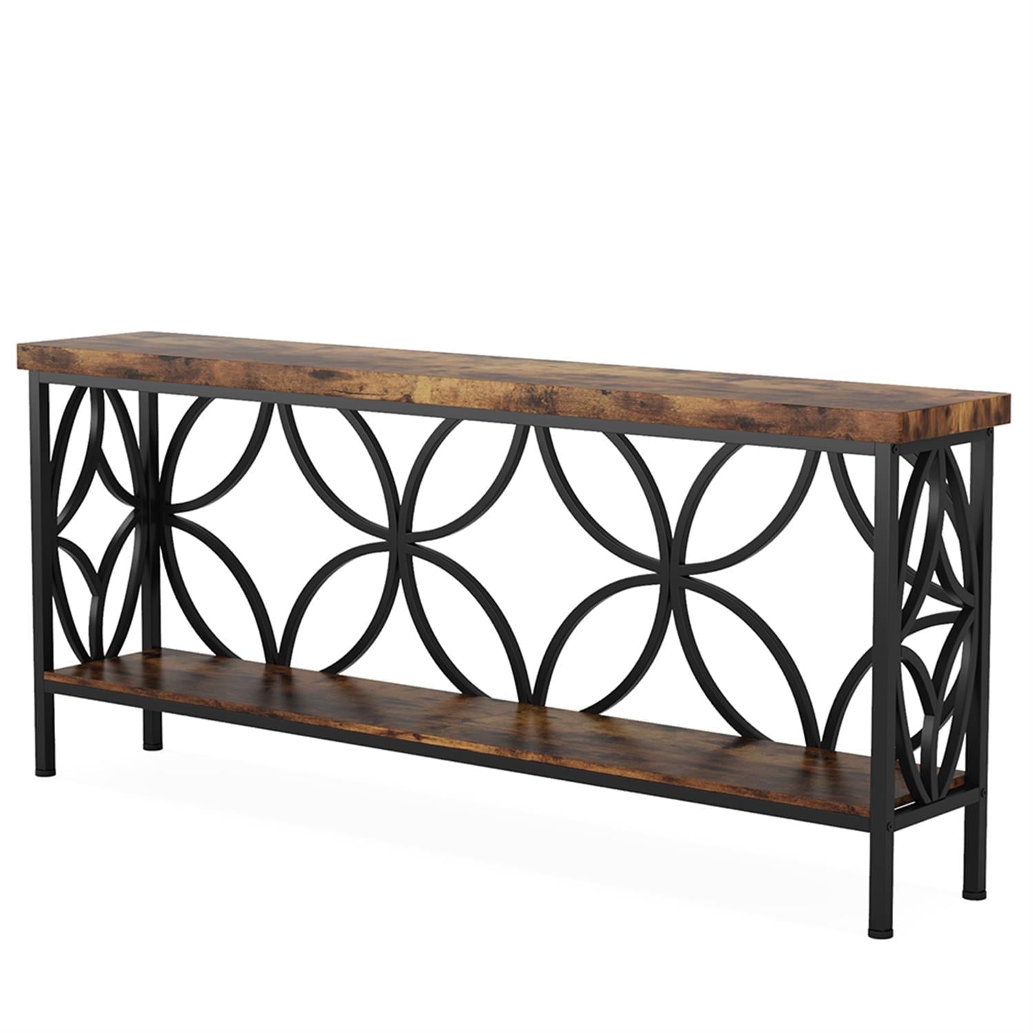 Demi Bonn 2-Tier Console Table, 70.9"dustrial Sofa Table Behind Couch, Foyer Display Table, Brown