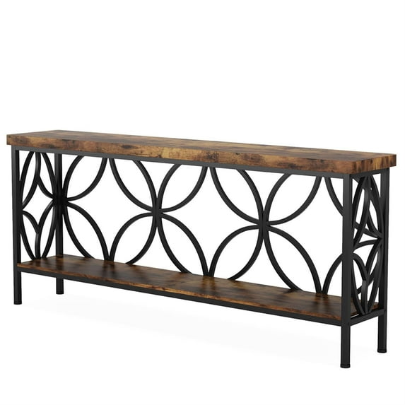 Demi Bonn 2-Tier Console Table, 70.9"dustrial Sofa Table Behind Couch, Foyer Display Table, Brown