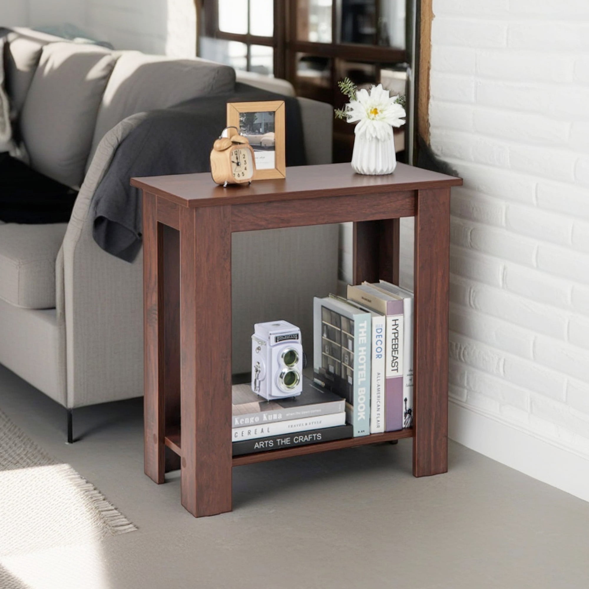 Demi Bonn 2-Tier Modern End Table with Storage Shelf, Compact Sofa Side Table, Bed Side Table, for Living Room, Bedroom, Espresso