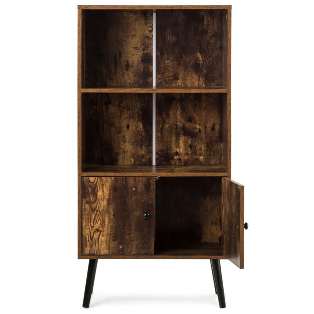 Finihen 2-Tier Retro Bookcase Bookshelf with 3 Compartment, Brown Finihen 2-Tier Retro Bookcase Bookshelf with 3 Compartment, Brown
